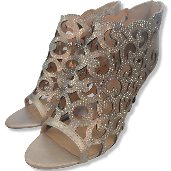 Palizzio Open Toe Rhinestone Heel Edolie Silver Bootie Size 10 W New - Picture 2 of 7